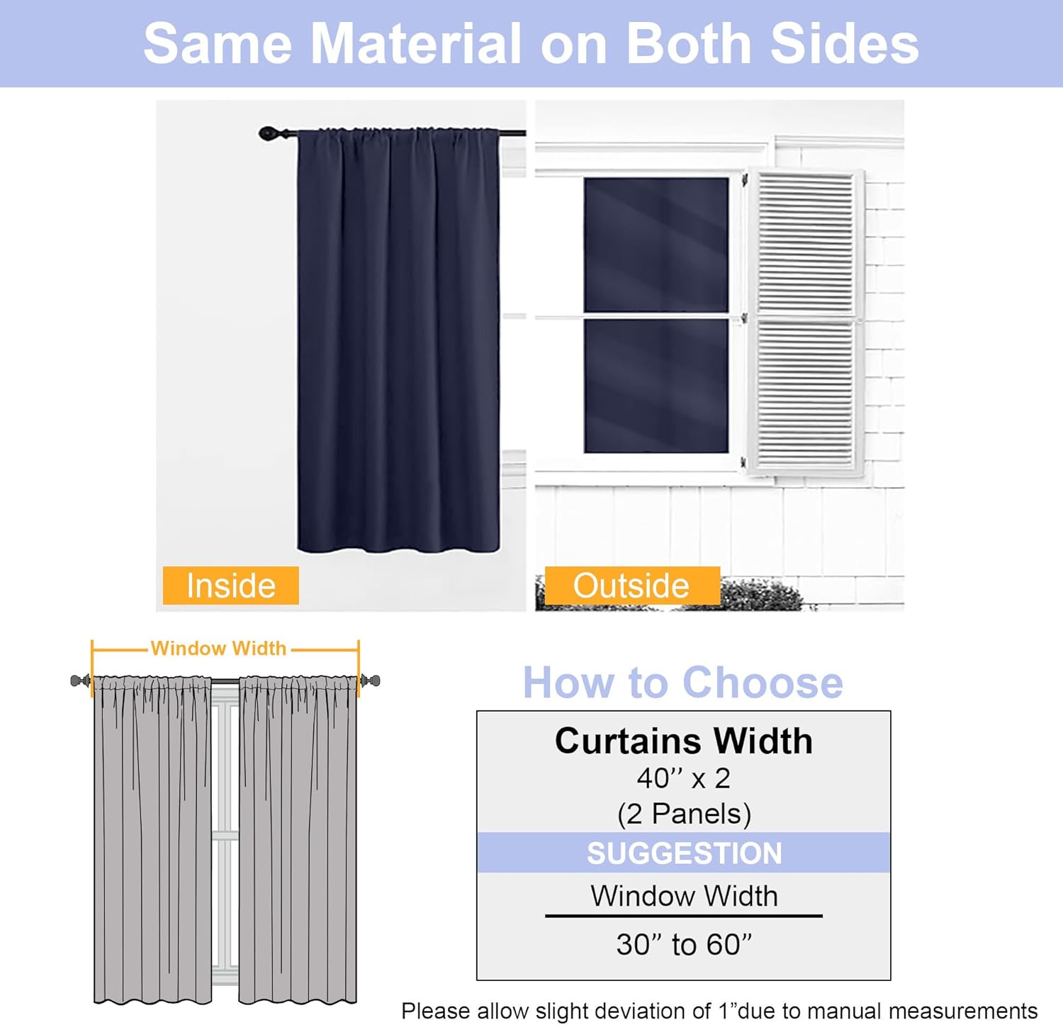 Simplebrand Ava Navy Blue Blackout Curtains for Bedroom - 72 Inch Length x 40 Inch Width, Privacy Insulated Thermal Rod Pocket Panels 72 In…