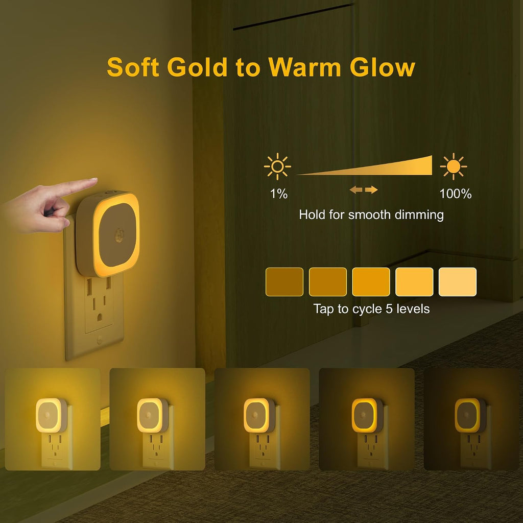 Yunlex 2 Pack Plug in Night Light with Motion Sensor & Dusk to Dawn Sensor, 3 Sensor Modes, Auto ON/Off, Dimmable, Soft Glow for Living Roo…