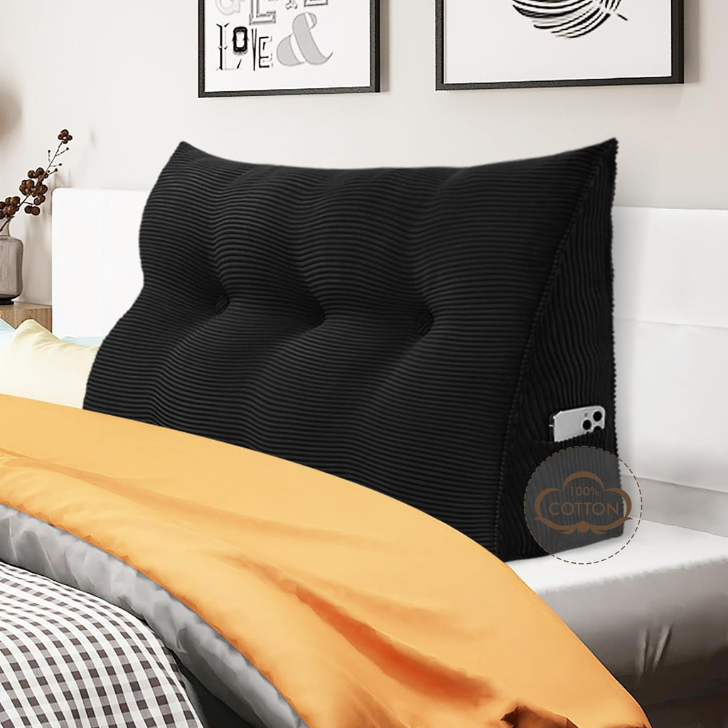 WOWMAX 100% Cotton Corduroy Headboard Pillow – Twin Size Back Support Reading Wedge for Bed & Daybed, Plush Handmade Bolster Cushion with…