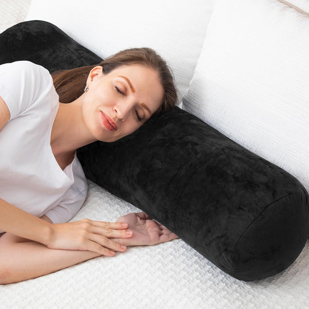 1 MIDDLE ONE Round Body Pillow for Adults, Long Bolster Pillow for Bed with Removable Velvet Cover, Decorative Tube Roll Cylinder Pillow…