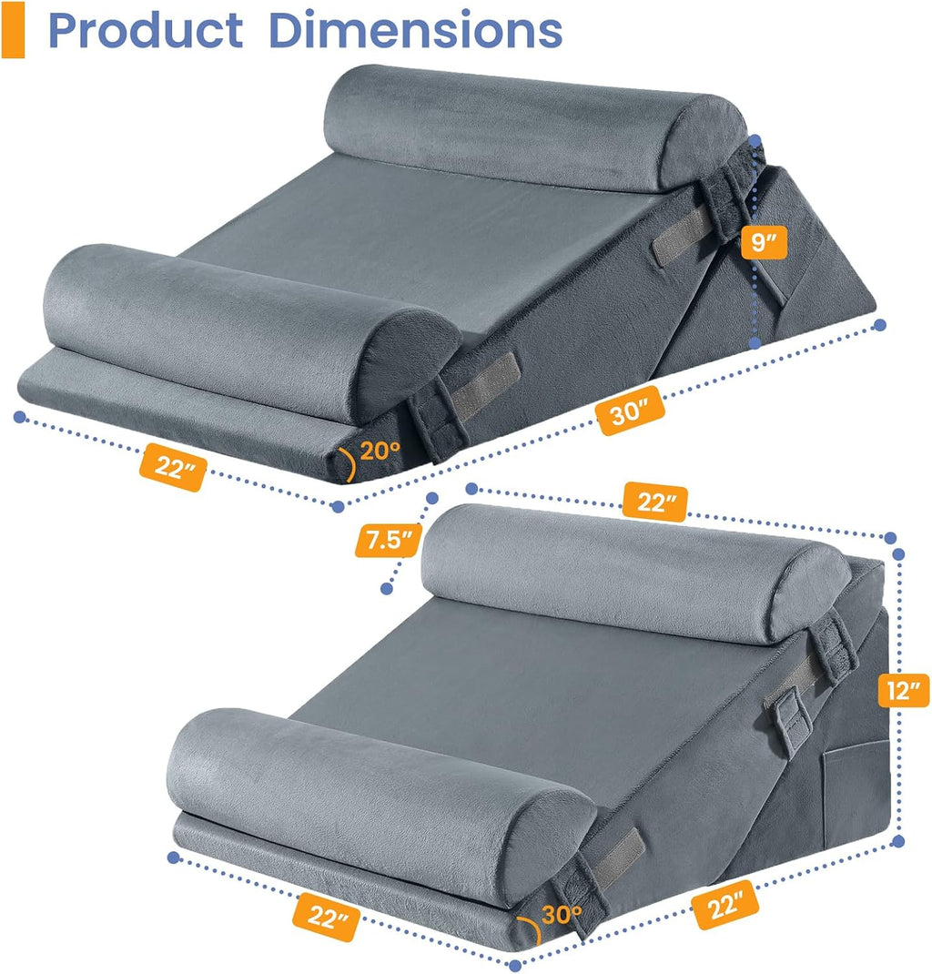 Sasttie Wedge Pillow Set for After Surgery, 3PCS Adjustable Bed Wedge Pillow Headboard with Memory Foam Neck Cushion – for Acid Reflux, Sle…