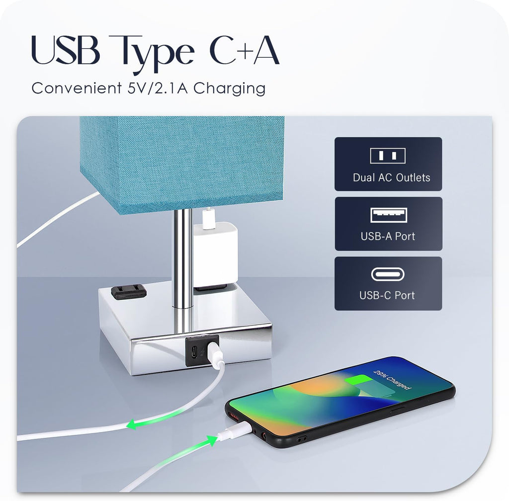 Bedside Lamp with USB Ports - Touch Control Table Lamp for Bedroom with USB C+A Charging Ports & AC Outlets, 3 Way Dimmable Nightstand…