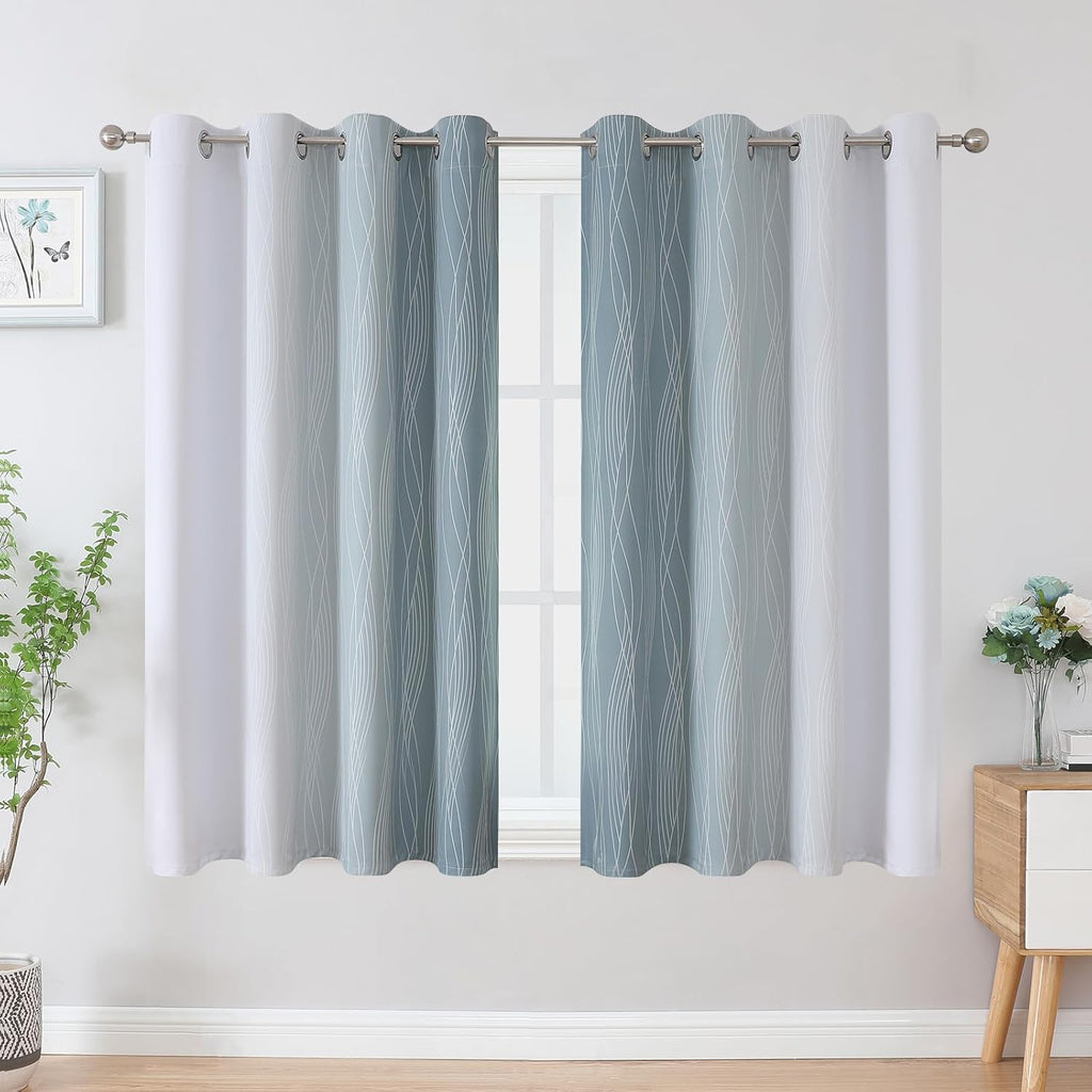 Estelartextiler Estelar Textiler Stone Blue and Greyish White Blackout Curtains 54 Inch Length, Light Blocking Gradient Grommet Drapes for…