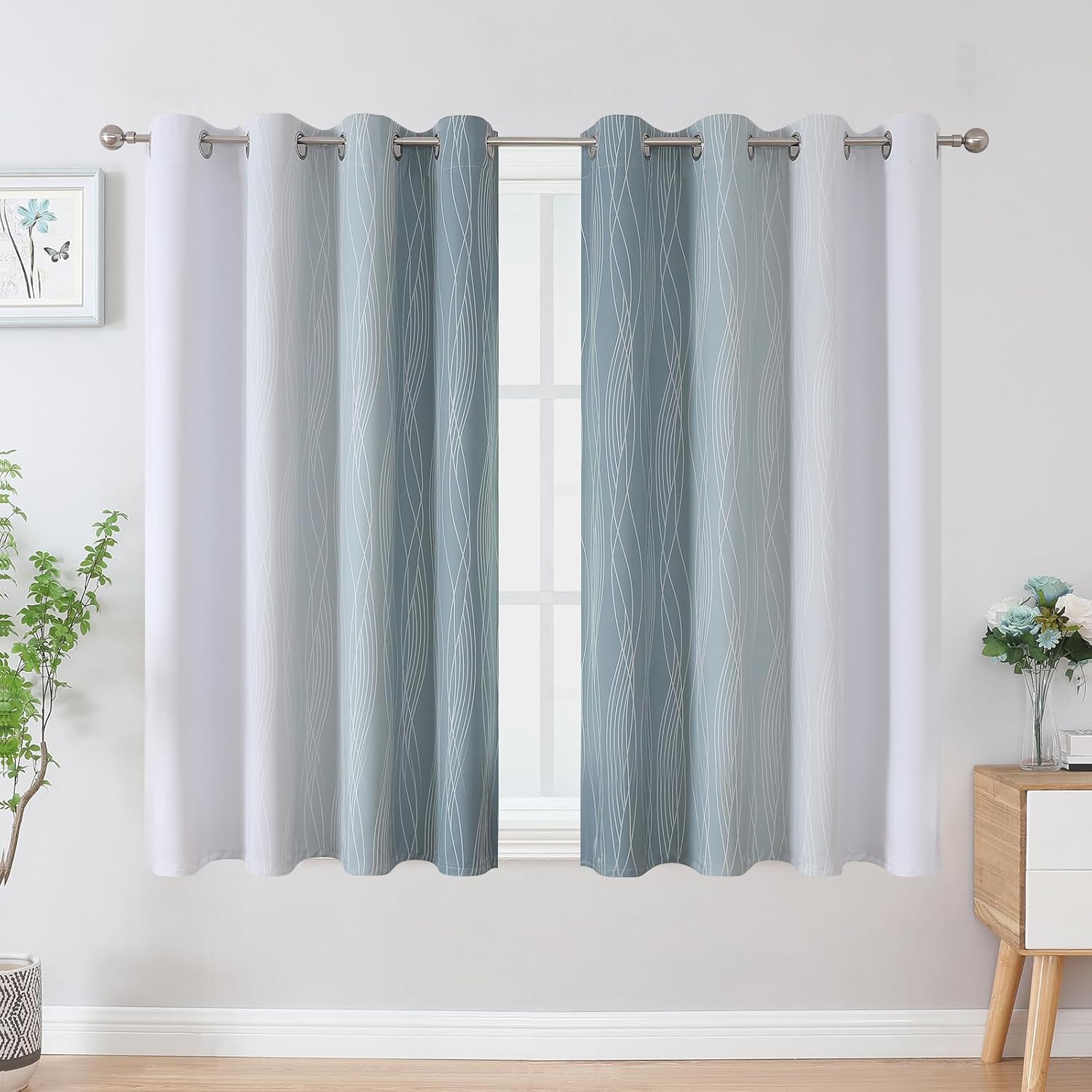 Estelartextiler Estelar Textiler Stone Blue and Greyish White Blackout Curtains 54 Inch Length, Light Blocking Gradient Grommet Drapes for…