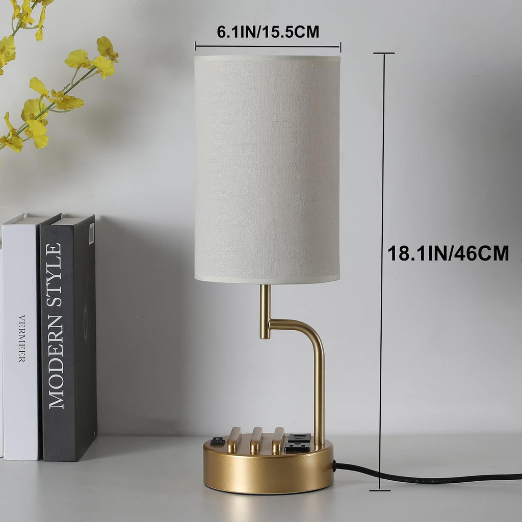 Dreamholder Table Lamp with 3 USB Charging Ports, Modern Desk Lamp with AC Outlet and Phone Stands, Perfect Bedside Lamp for Bedroom…
