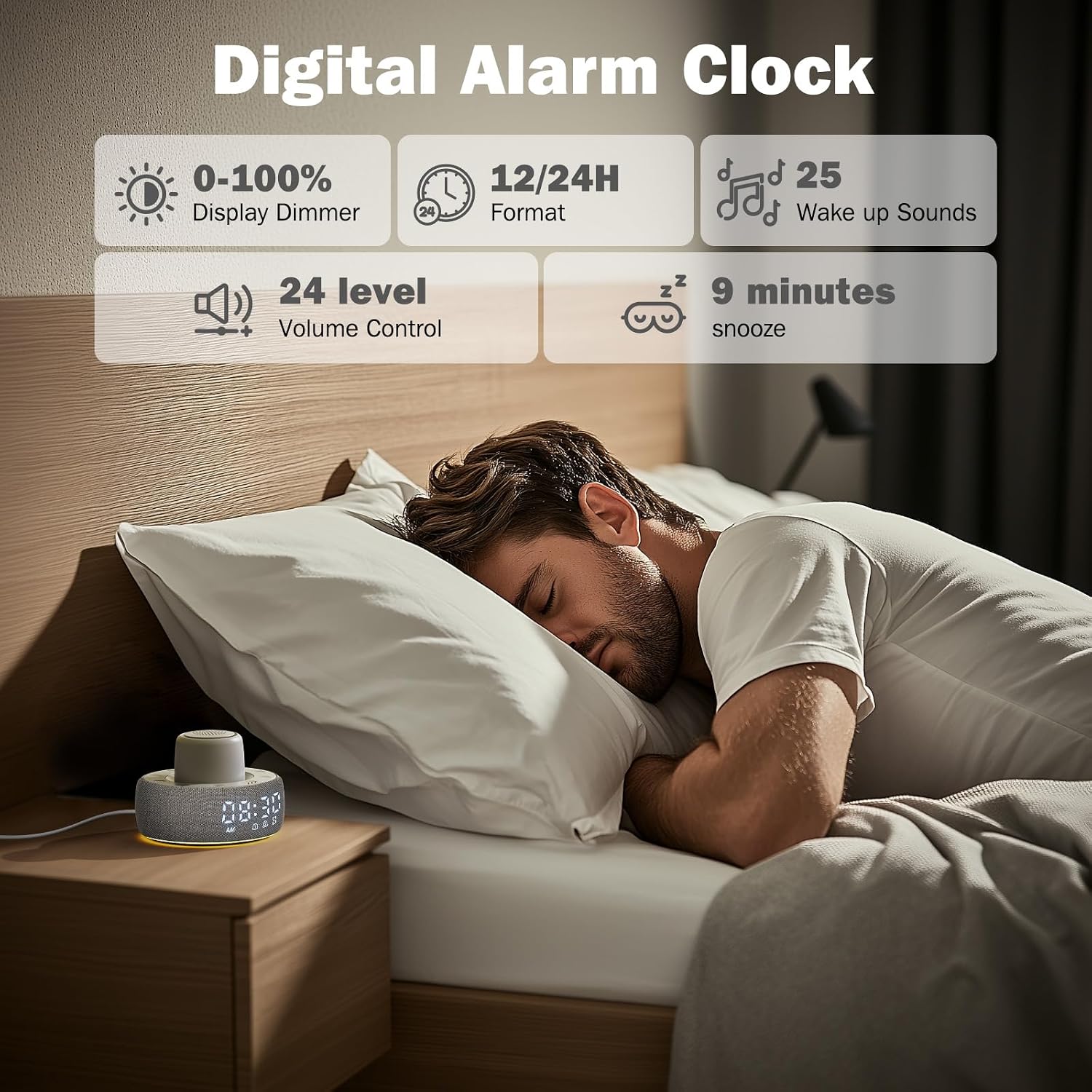 White Noise Machine with Smart Alarm Clock, 25 Soothing Sounds, Portable Sleep Sound Machine Aid for Baby, Kids, Adults, Office, Dimmable…