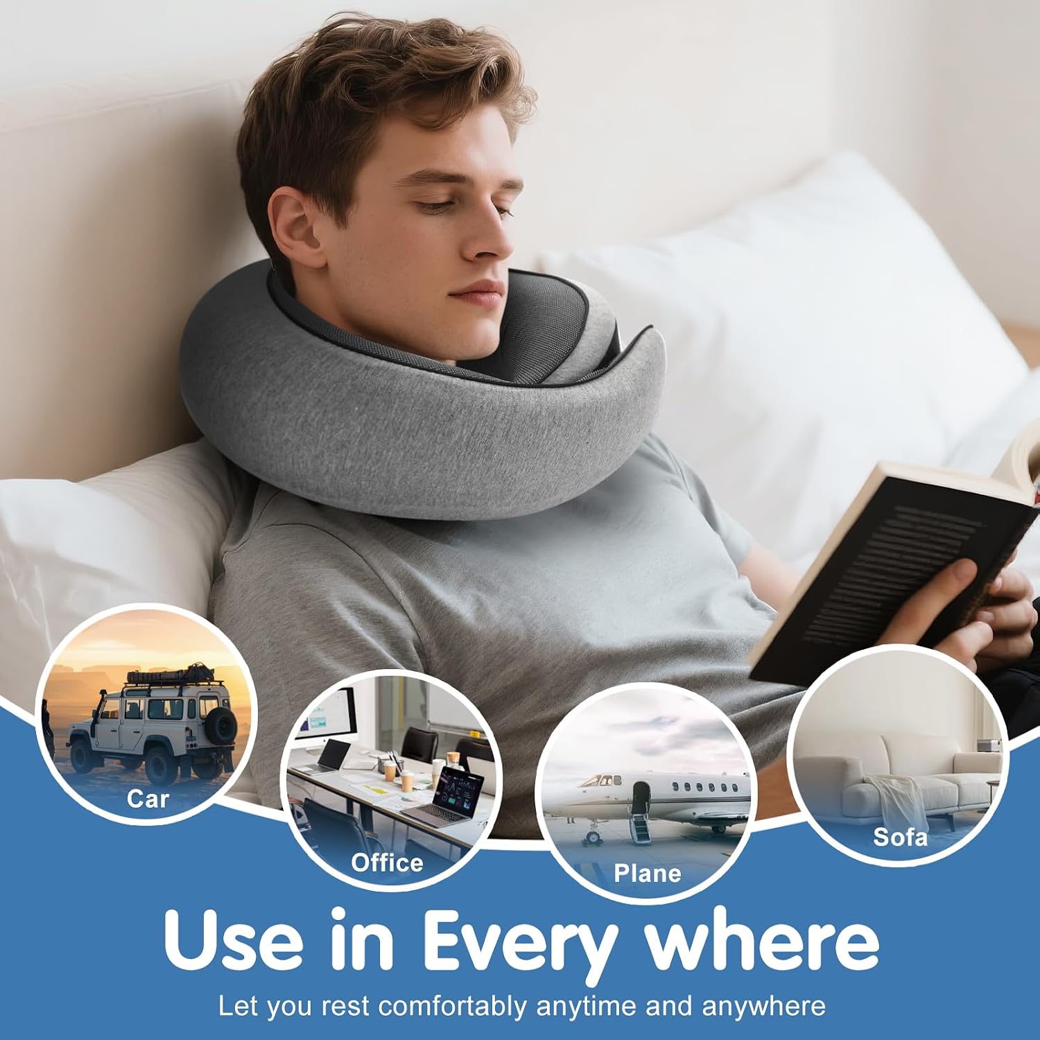 OrganizeItSimplifyYourSpac Travel Neck Pillow, Memory Foam Neck Support for Airplane, Car & Office, Breathable Portable Design with Eye Mas…