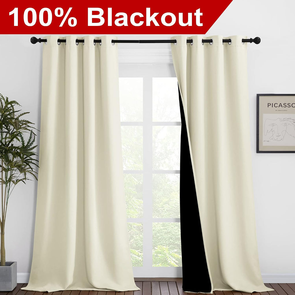 Nicetown Thermal Insulated 100% Blackout Curtains, Noise Reducing Performance Drapes with Black Lining, Full Light Blocking Drapery Panels…