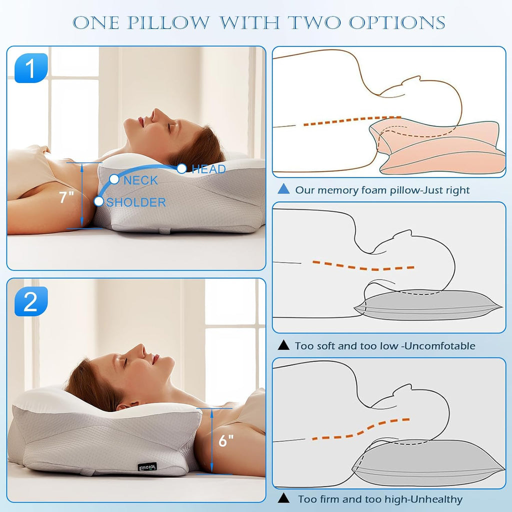 Eucior Cooling Gel Pillows for Neck and Shoulder, Cervical Pillow Cozy Sleeping, Odorless Ergonomic Contour Memory Foam Pillows for Side Back…