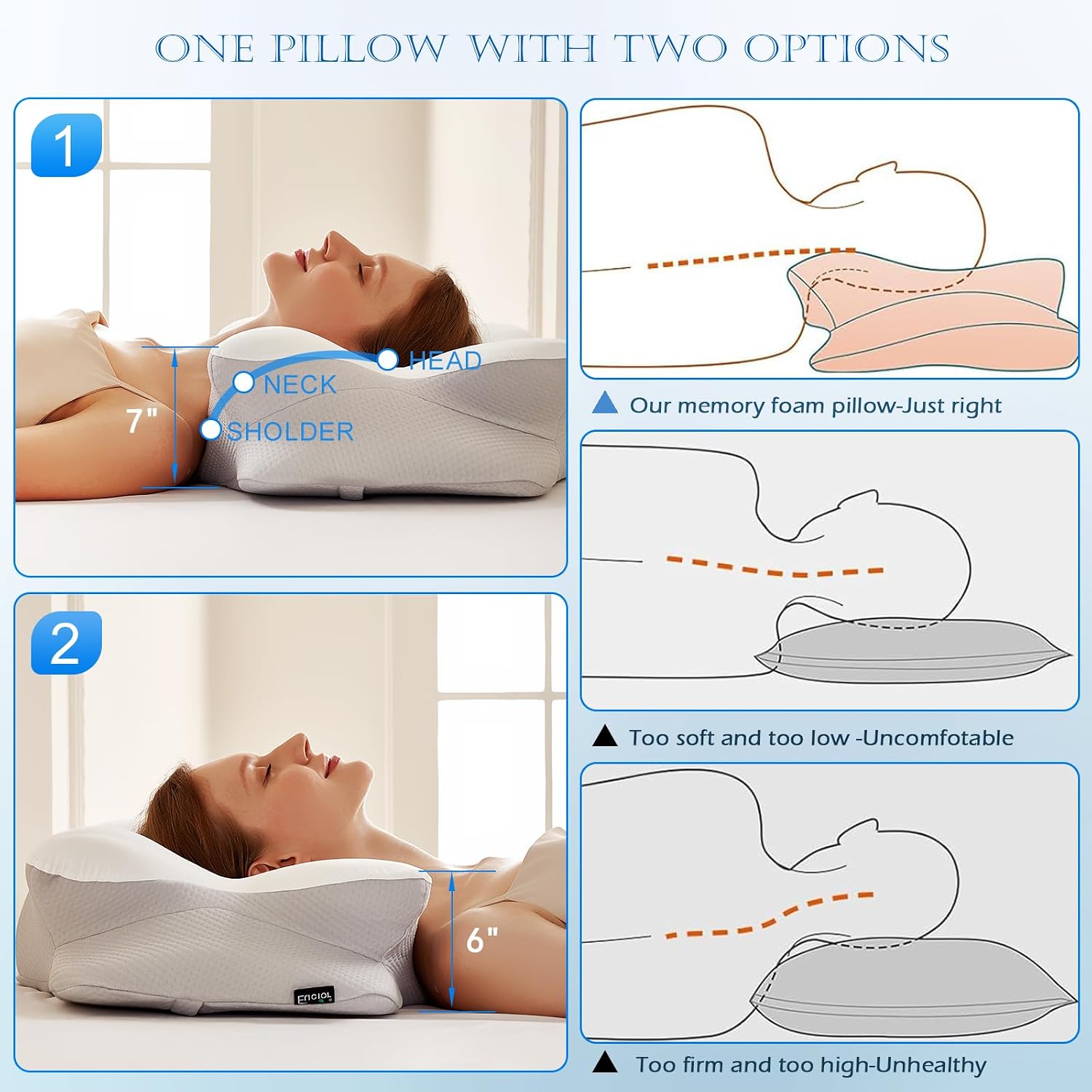 Eucior Cooling Gel Pillows for Neck and Shoulder, Cervical Pillow Cozy Sleeping, Odorless Ergonomic Contour Memory Foam Pillows for Side Back…