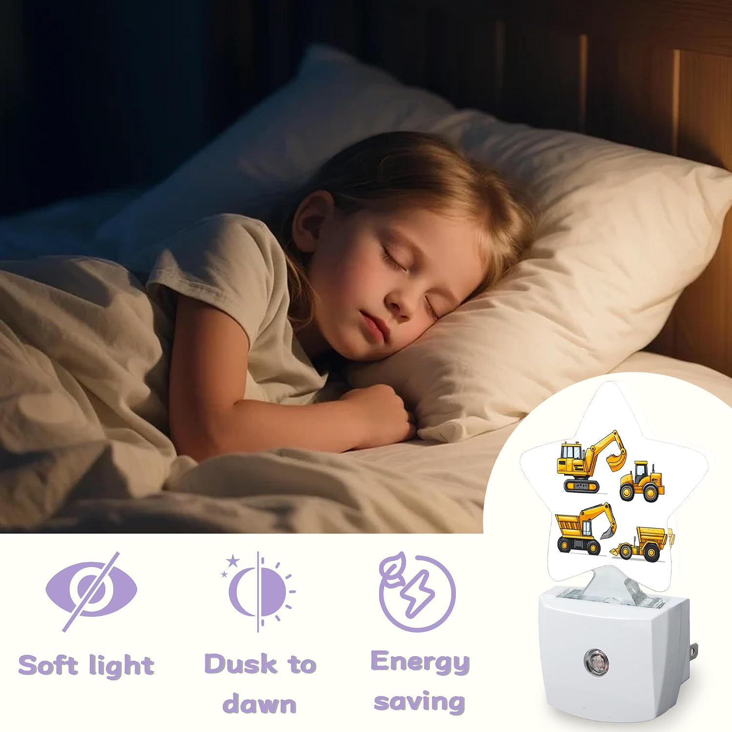 Nightlight, Cartoon Construction Vehicles Decorative Night Lights Plug Into Wall, Night Light with Auto Sensor for…
