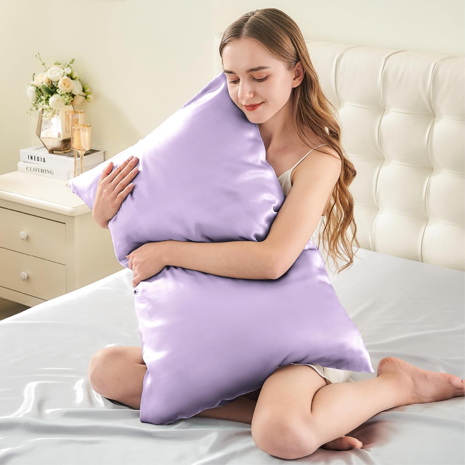 Infiixso Silk Pillow Cases 2 Pack Standard Size, Ultra Smooth & Soft Mulberry Silk Pillow Case for Hair and Skin, Breathable Cooling Silk P…