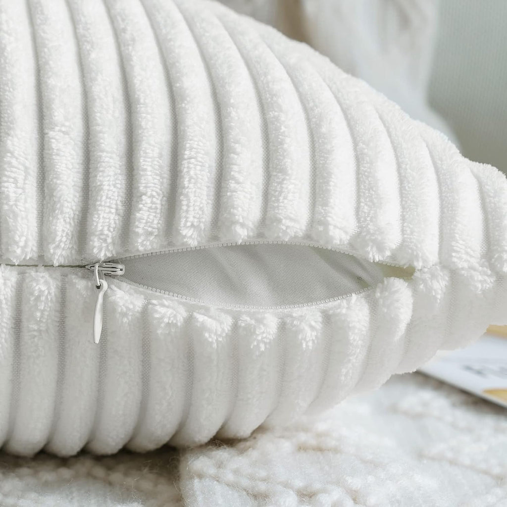 Miulee Pack of 2 Corduroy Pillow Covers Soft Solid Cushion Cases Decorative Boho Square Throw Pillow Covers Pure White Neutral Pillowcases…