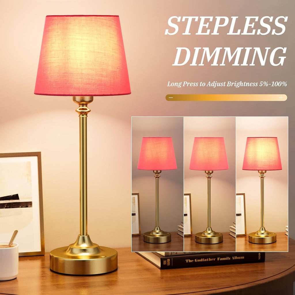 Cordless Table Lamps Rechargeable Set - 2 Pack Brass 4000mAH Battery Operated Lamps for Decor, 3000K Stepless Dimming Touch Control…