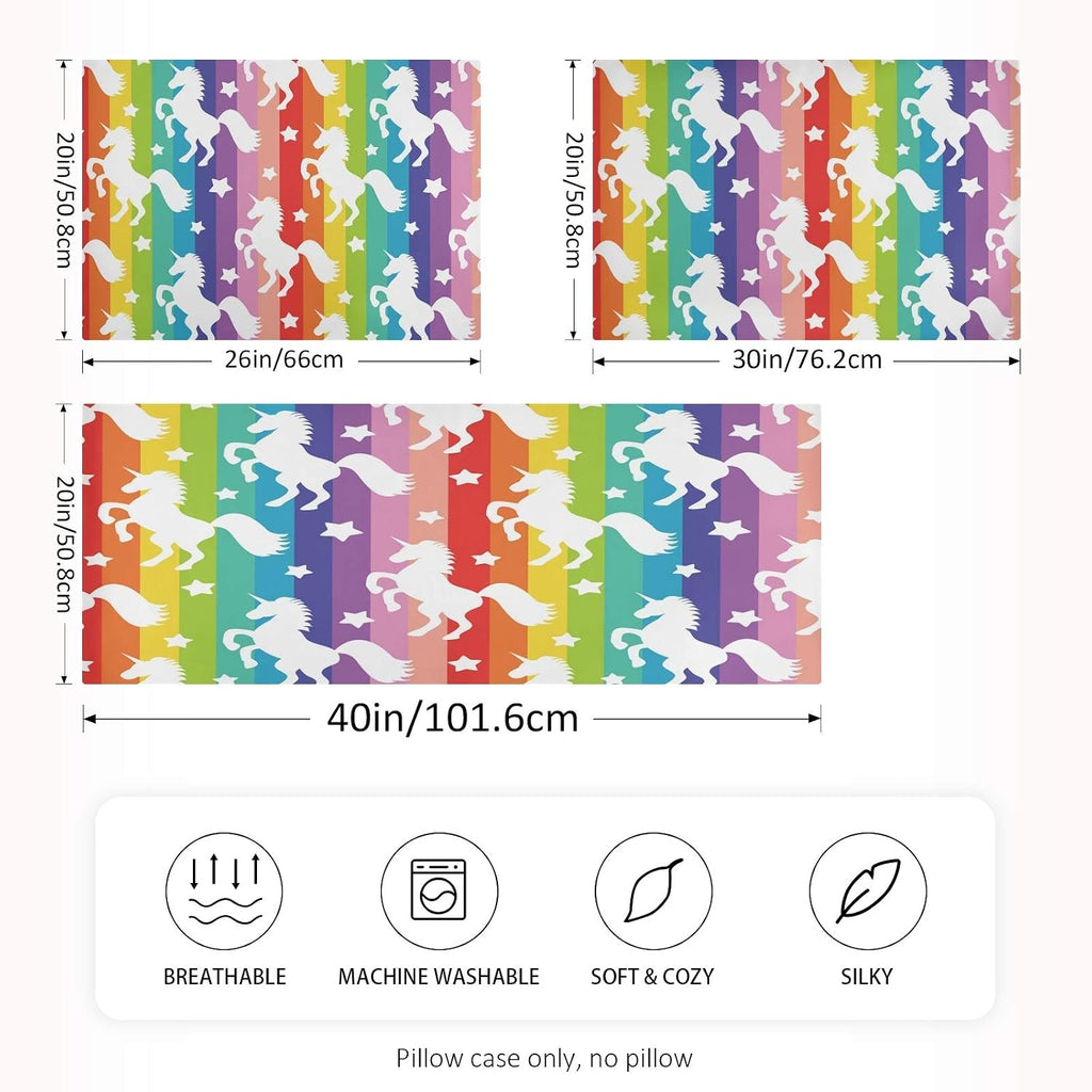 Blueangle Rainbow Stripe Unicorn Star Satin Pillowcase for Hair and Skin Silk Pillowcase, Standard Size(20x26 inches) - Satin Pillow…