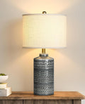 Modern Ceramic Table Lamp, 24.5" Living Room Lamps 3-Way Dimmable Gray Nightstand Lamp with White Shade|Tall Bedside Lamp Desk Decor…
