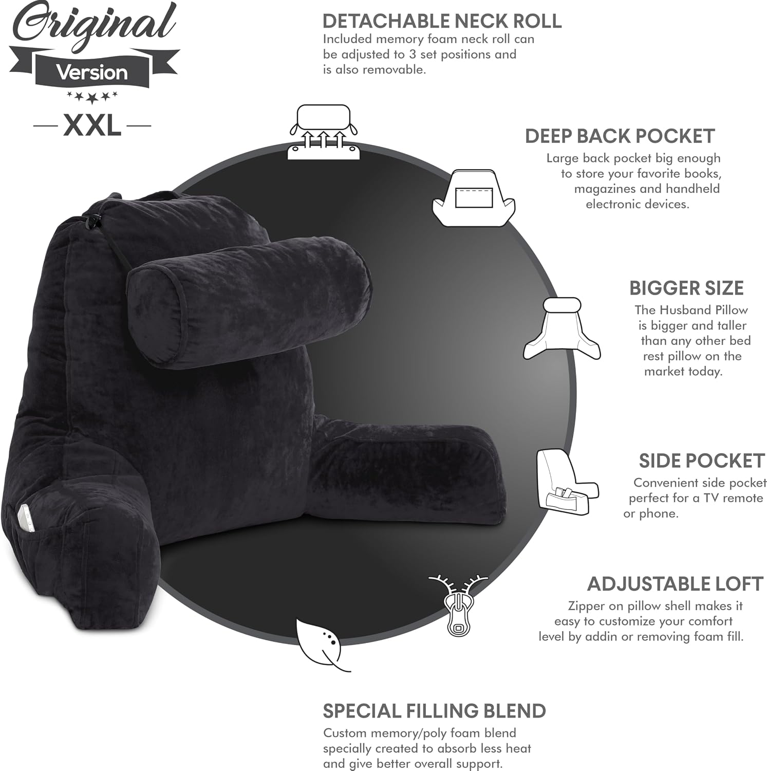 Husband Pillow XXL The Original for Adults - 30" Tall Backrest for Sitting Up in Bed - Firm Support Reading & Bed Rest Pillows for…
