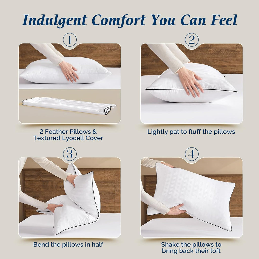 Downluxe Goose Feather and Down Pillows - Hotel Collection Feather Pillows for Back, Stomach or Side Sleepers, Bed Pillows King Size Set of…