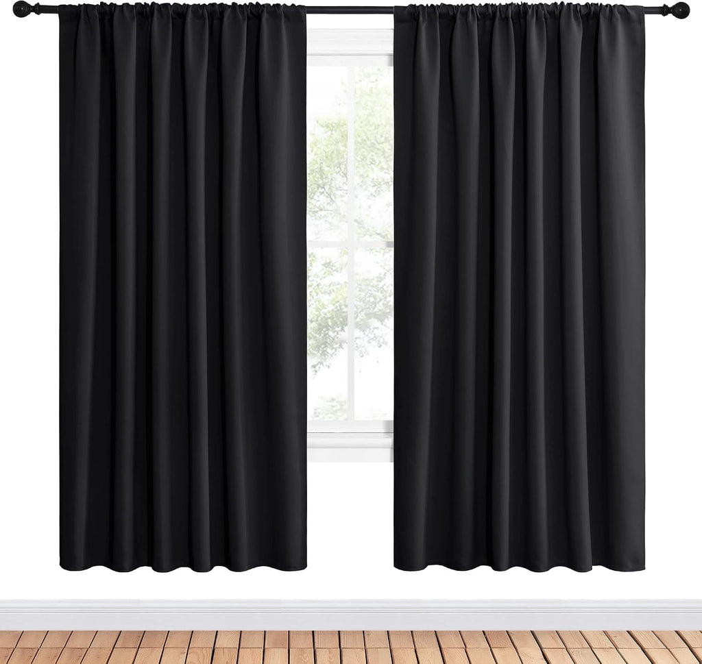 NICETOWN Black Blackout Curtain Blinds - Solid Thermal Insulated Window Treatment Blackout Drapes for Bedroom (2 Panels, 62 inches Wide…