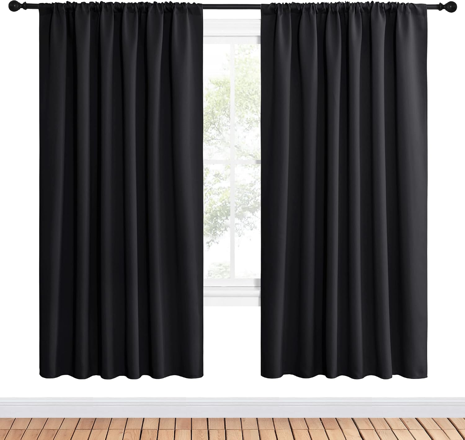 NICETOWN Black Blackout Curtain Blinds - Solid Thermal Insulated Window Treatment Blackout Drapes for Bedroom (2 Panels, 62 inches Wide…