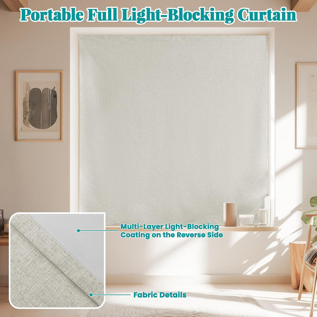100% Blackout Self Adhesive Curtains, Black Out Shade for Window, Fabric Temporary Window Coverings Easy to Hang Curtains No Rod Needed…