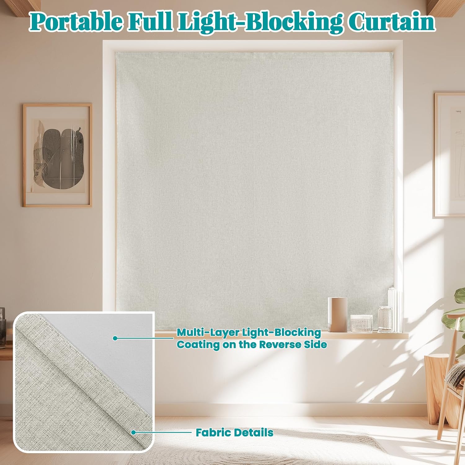 100% Blackout Self Adhesive Curtains, Black Out Shade for Window, Fabric Temporary Window Coverings Easy to Hang Curtains No Rod Needed…