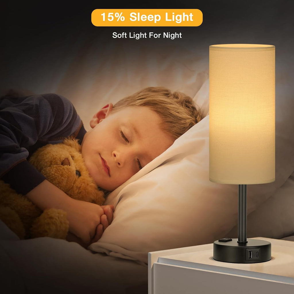 PartageiZ White Bedroom Lamps Set of 2-3 Way Dimmable Touch Table Lamps with USB C and A Ports, Bedside Lamps for Nightstand with AC…
