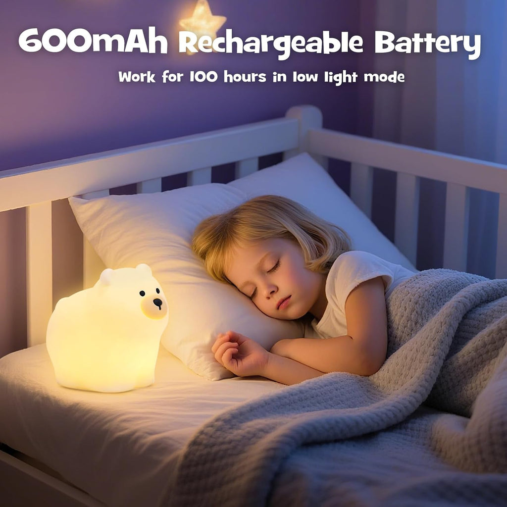 Squishy Polar Bear Night Light with RGB Mode Cute Polar Bear Light 3 Brightness Adjustable Nursery Breastfeeding Nightlight Rechargeable…