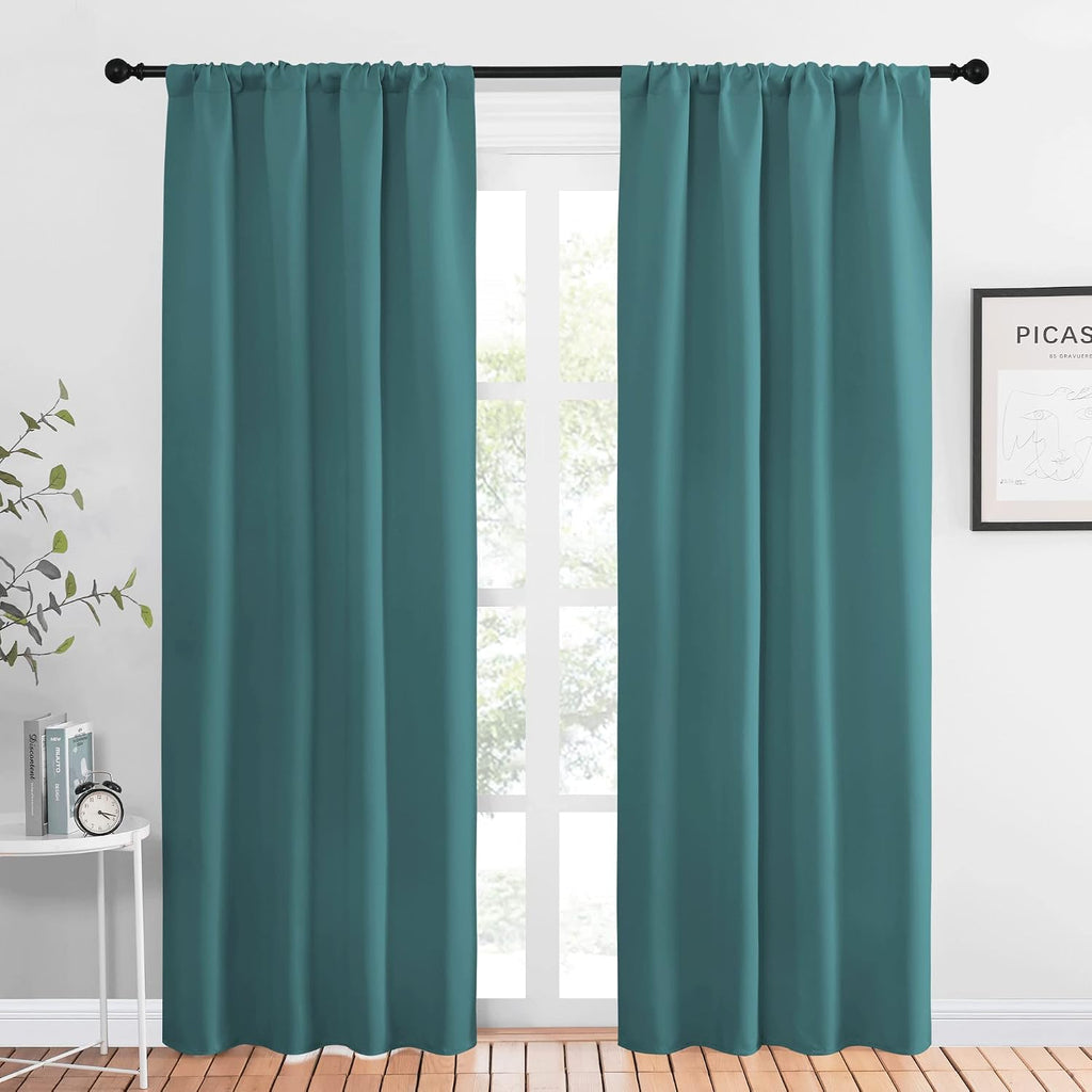 NICETOWN Blackout Curtain for Kitchen Window - Function Thermal Insulated Blackout Panels for Bedroom - 1 Pair, Sea Teal - Rod Pocket…