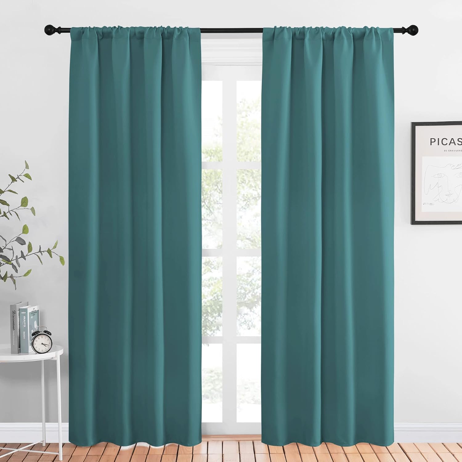 NICETOWN Blackout Curtain for Kitchen Window - Function Thermal Insulated Blackout Panels for Bedroom - 1 Pair, Sea Teal - Rod Pocket…