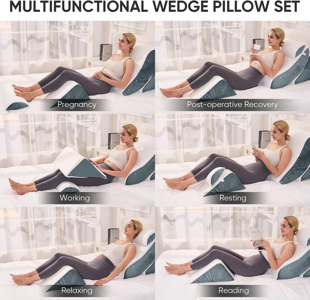 Oaisz 4 PCS Wedge Pillow Set for After Surgery, Memory Foam Orthopedic Bed Wedge Pillow Set, Adjustable Bed for Sleeping, Acid Reflux Relie…