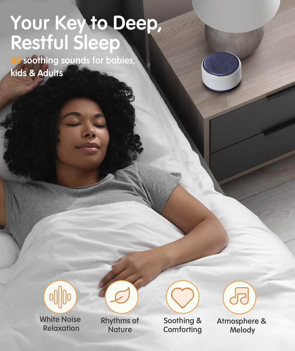 FamiSym Sleep Sound Machine for Babies Kids Adults - Rechargeable White Noise Machine for Sleeping with Night Light, 34 Soothing Sounds…