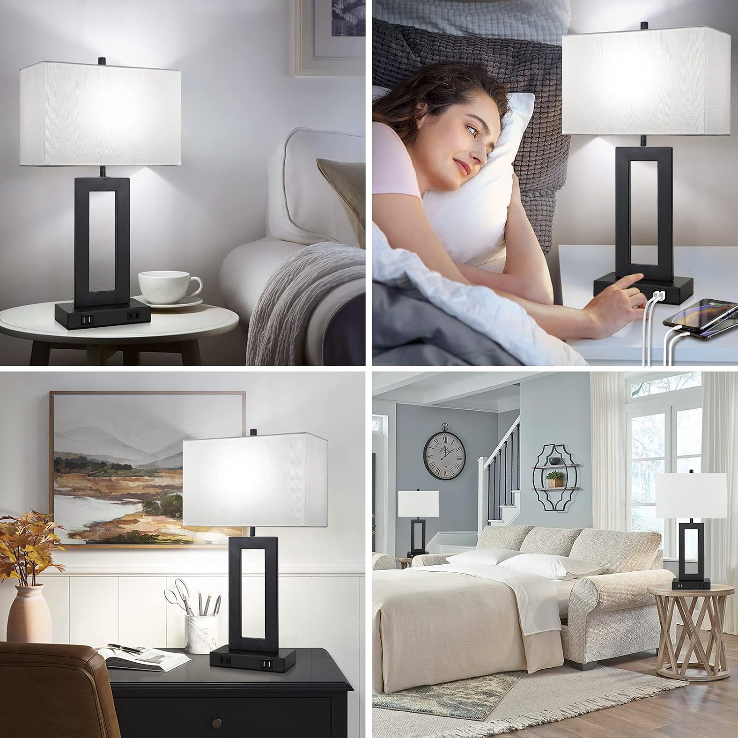 Tobusa Set of 2 Modern Touch Control Table Lamps with 2 USB Ports, 22’’ Large Bedside Nightstand Lamps 3-Way Dimmable Desk Lamp With White…