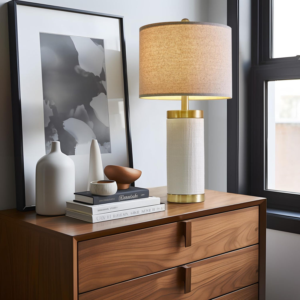 USumkky 24.5" Modern Ceramic White Bedside Lamp for Bedroom Decor Farmhouse Table Lamp for Living Room Office Dorm