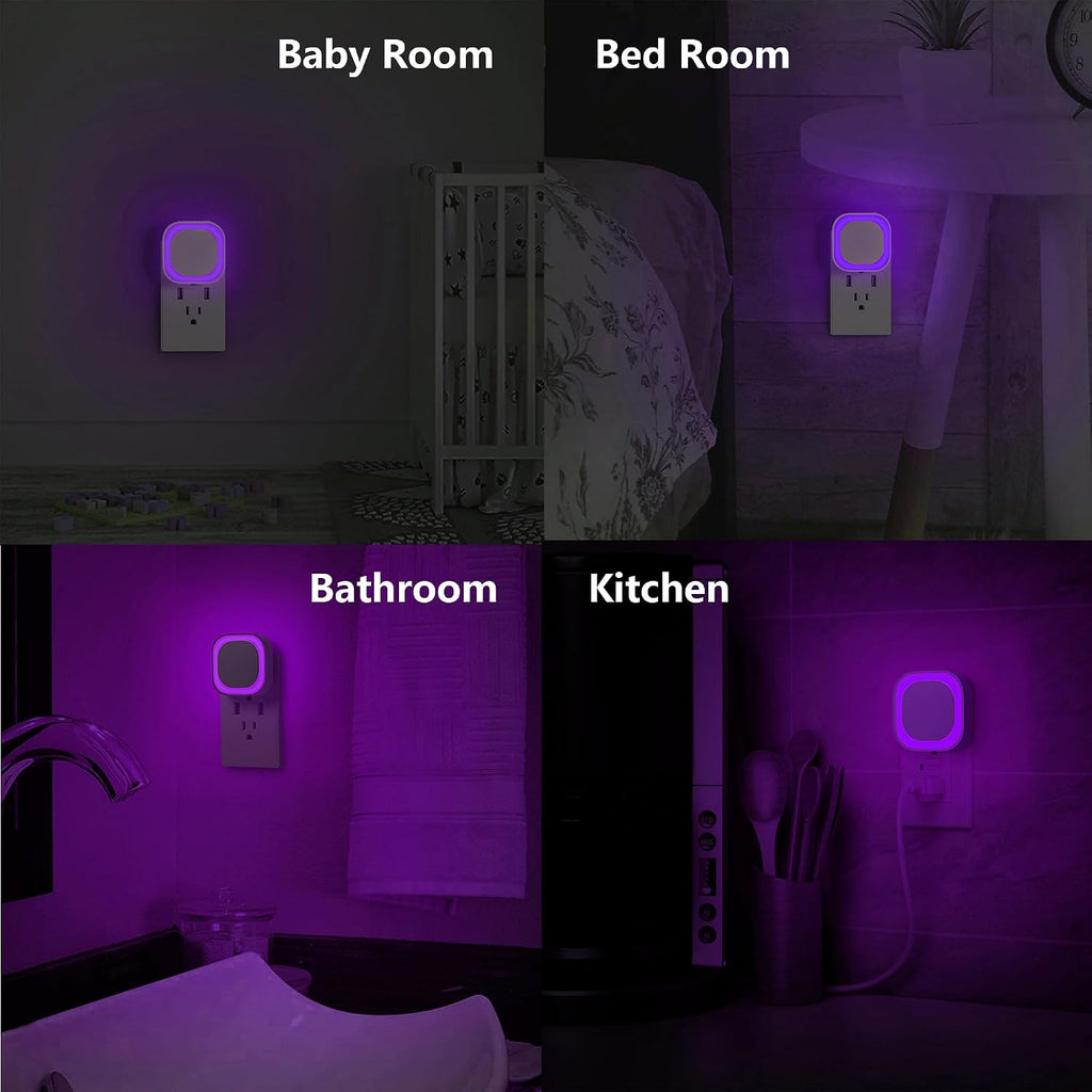 Yunlex 2 Pack Purple Night Light, Gentle Eye-comfort with Dimmable Soft Glow & Indirect Reflection, Auto Dusk to Dawn Sensor, Plug in…