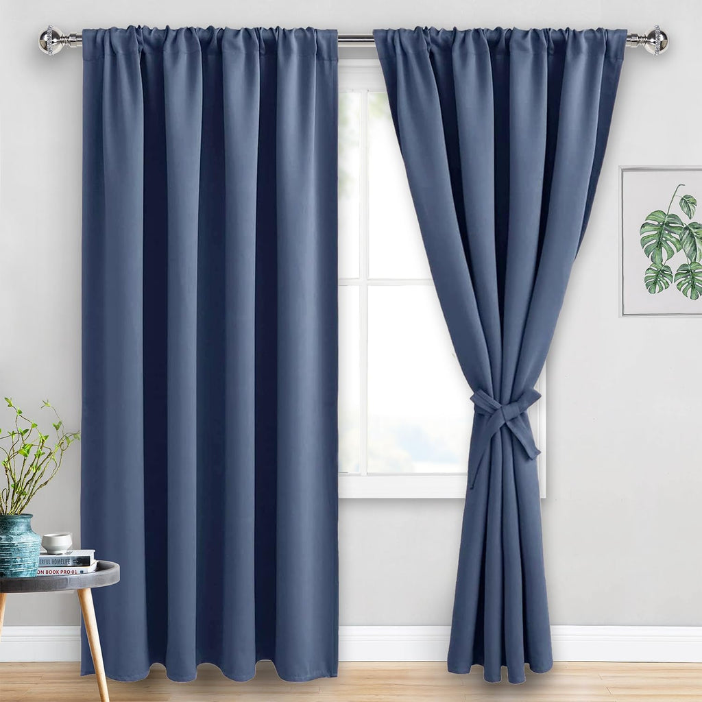 Jiuzhen Blackout Curtains for Bedroom - 60 Inch Extra Wide Thermal Insulated Room Darkening Privacy Soundproof Curtains for Living Room, Se…