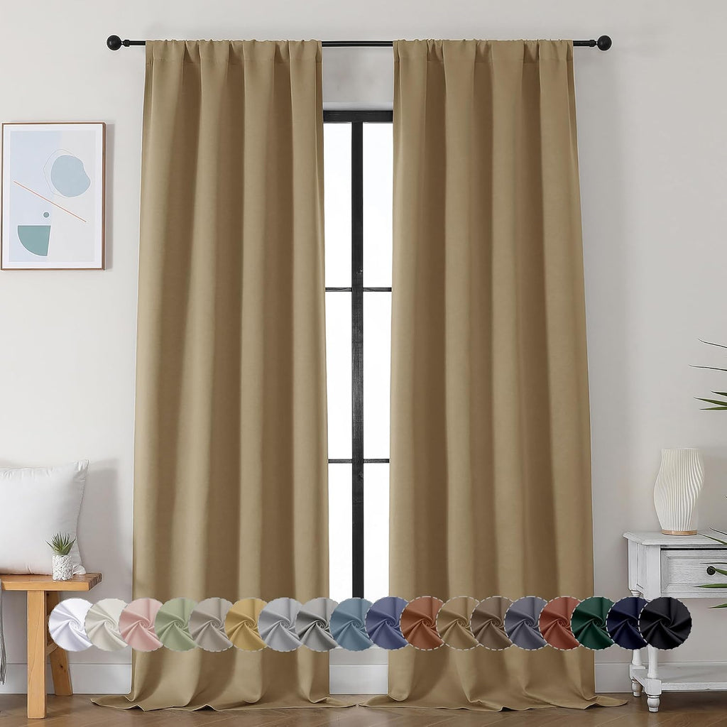 Simplebrand Ava Taupe Blackout Curtains for Bedroom 96 Inches Long 2 Panels, Solid Thermal Insulated, Energy Saving Living Room Window Trea…
