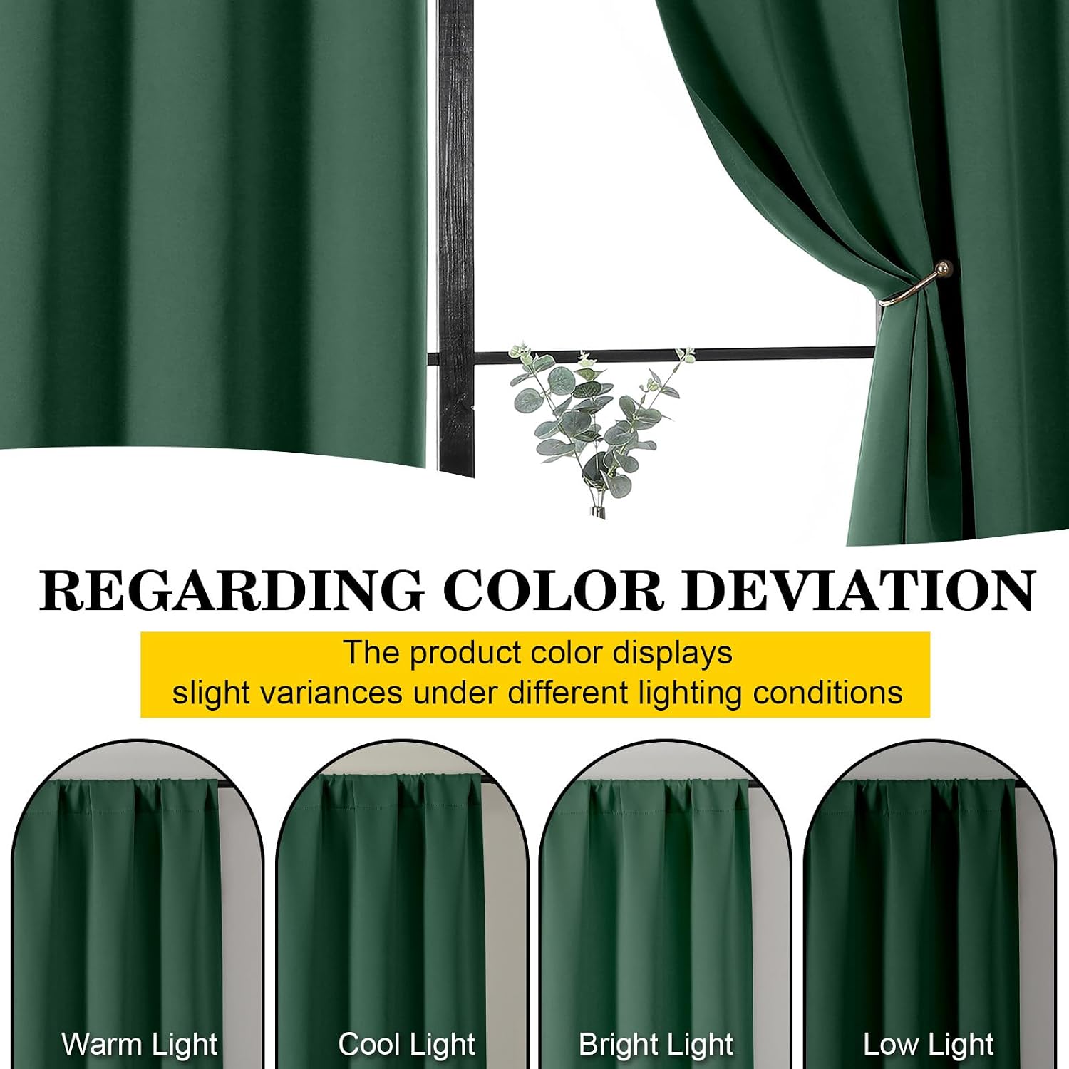 WelvetBLK Ever Green Room Darkening Curtains for Bedroom Living Room 45 Inch Length 2 Panels Set, Soft Solid Thermal Insulated Rod Pocket S…