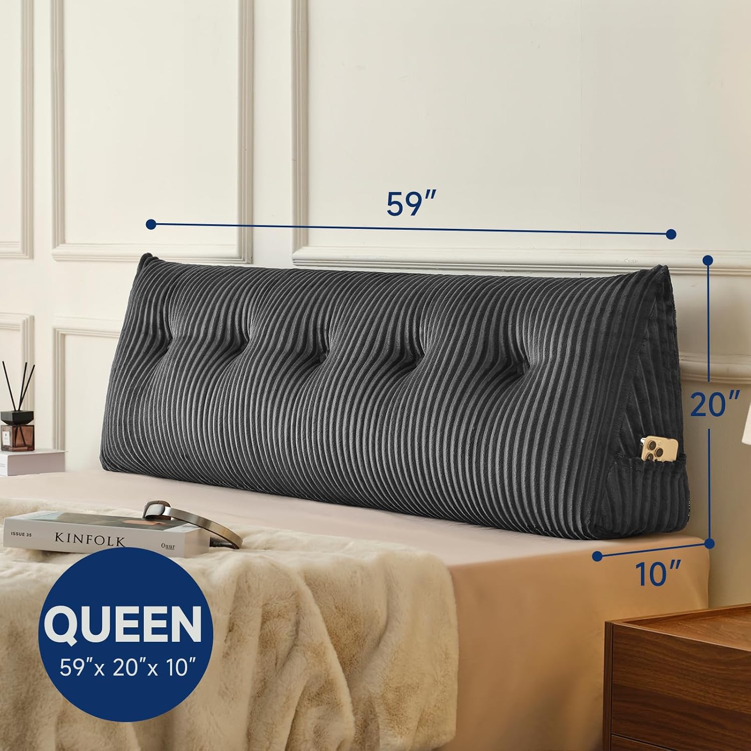 Z-Hom Queen Headboard Pillow, NO ROLL PILLOW, Comfort Triangular Wedge Reading Pillow for Bed&Sofa, Ultra Soft Ergonomic Backrest Cushion f…