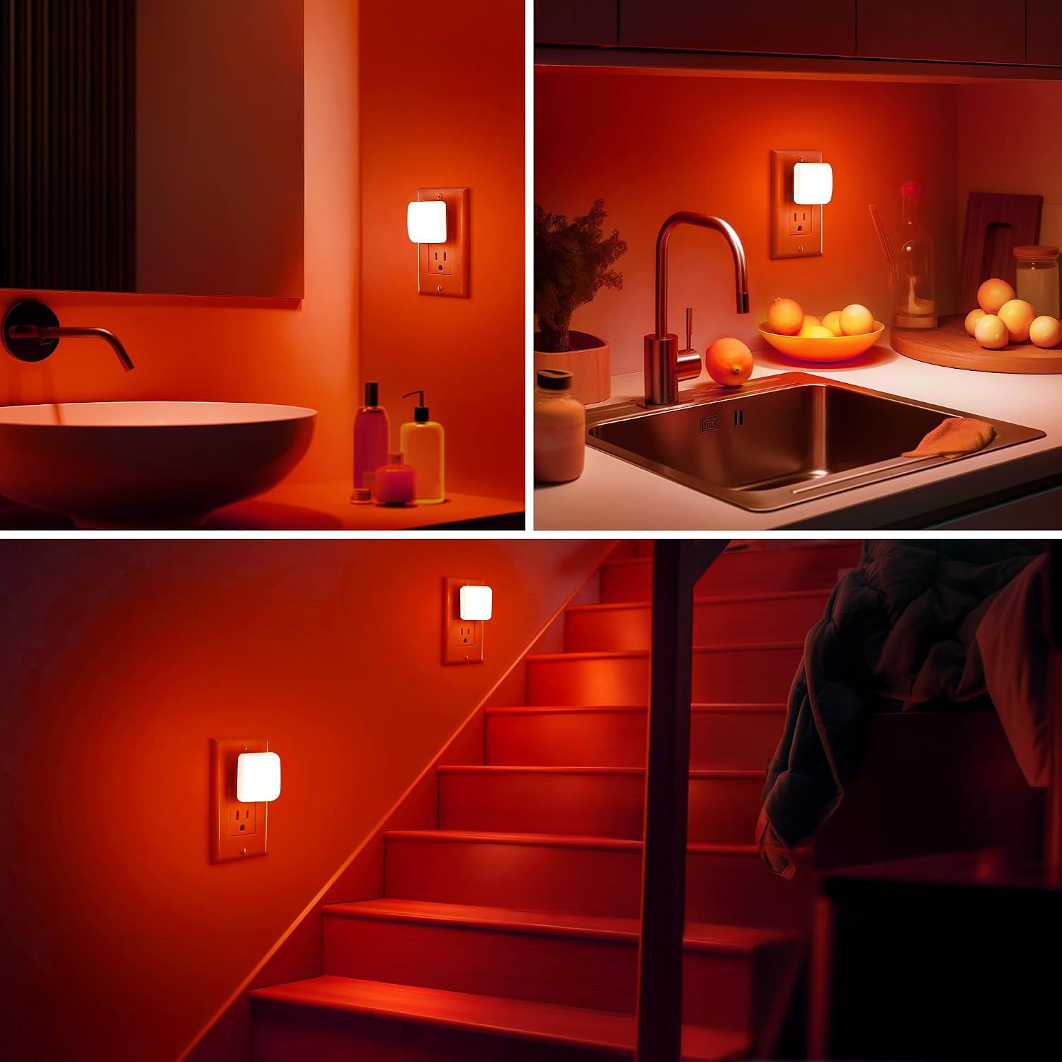 Briignite Red Night Lights Plug into Wall, Nightlights with Light Sensor Dusk to Dawn, 0.3W Square Plug in Night Light for Kids, Red…