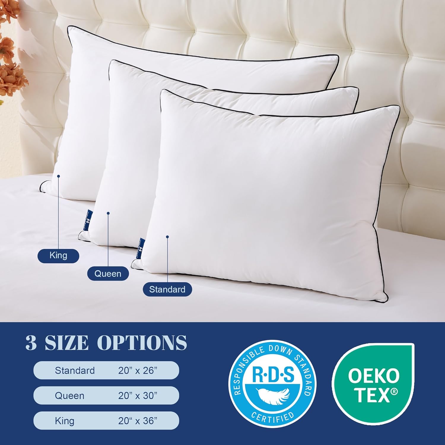 Mosluna Feather Down Pillows King Size Set of 2, Luxury Hotel Collection Bed Pillow 2 Pack, AiryfilTM Powered Fillings & Feathers Pillow, Flu…