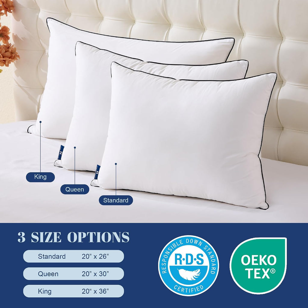 Mosluna Feather Down Pillows Queen Size Set of 2, Luxury Hotel Collection Bed Pillow 2 Pack, AiryfilTM Powered Fillings & Feathers Pillow, Fl…