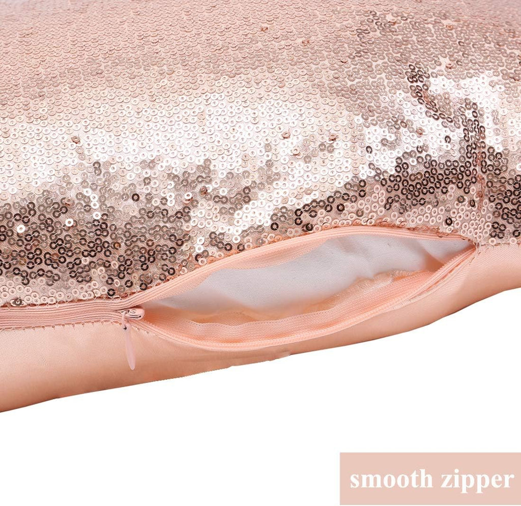 Eternal Beauty Set of 2 Sequin Decorative Pillow Cover Rose Gold Pillow Covers for Couch Throw Pillows 20 X 20 Inches