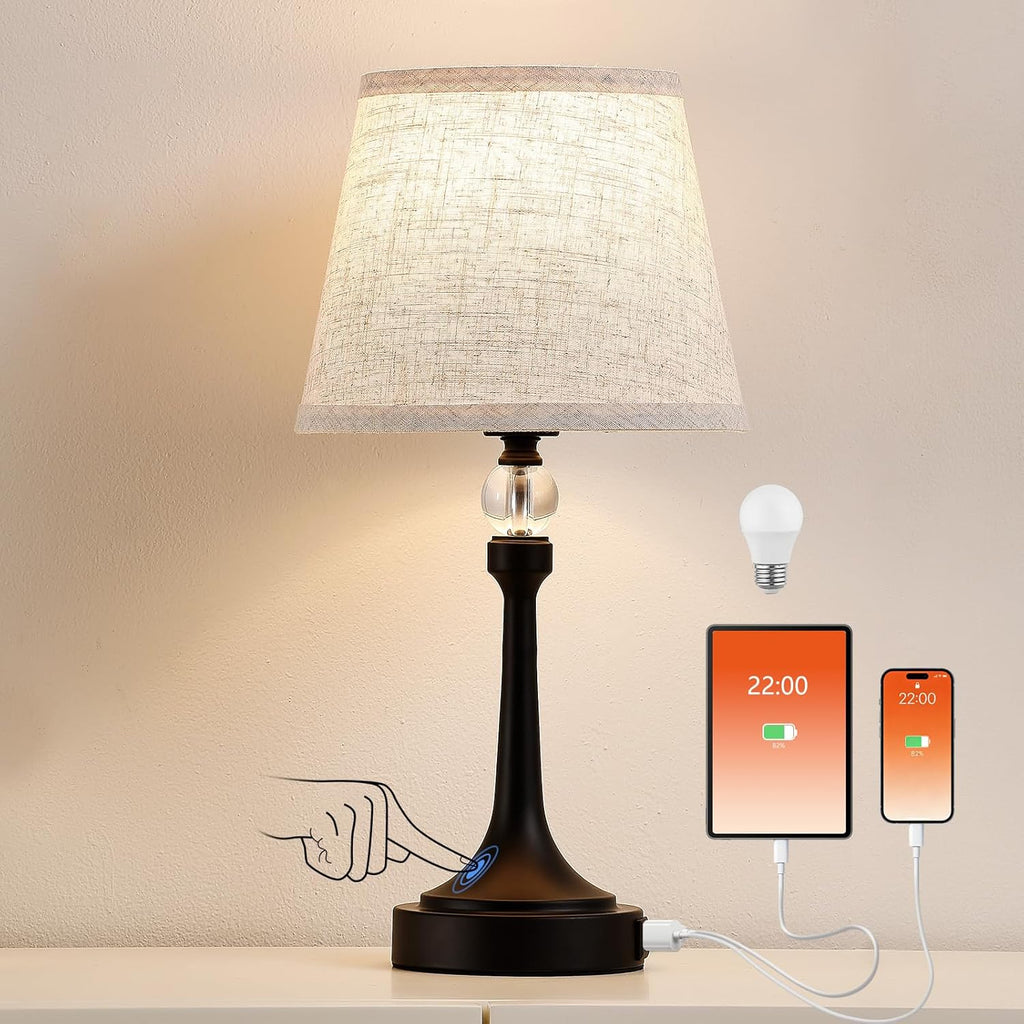 19.7'' Touch Table Lamps for Living Room, Small Lamp for Bedroom with USB C+A Ports, Dimmable Touch Lamps, Reading Desk Lamp for Office…
