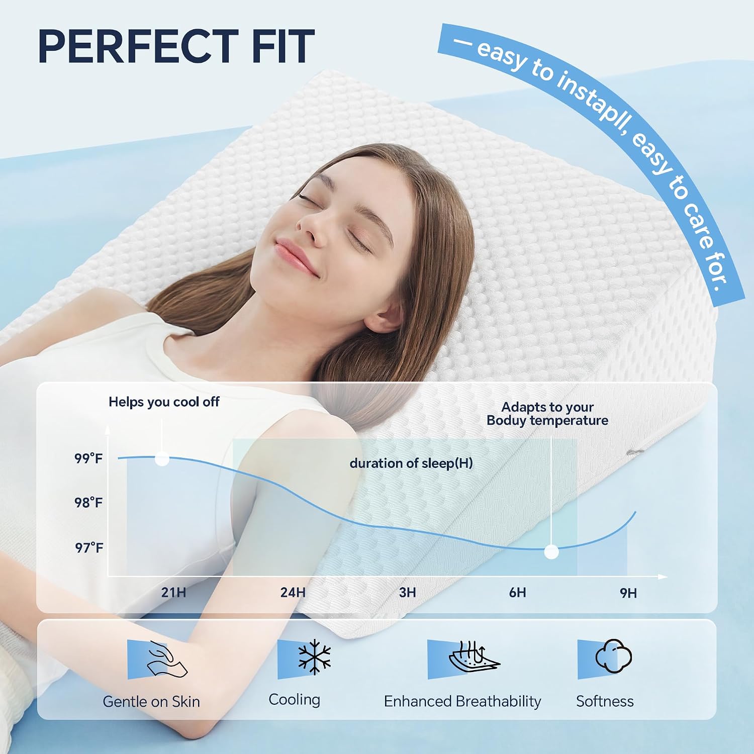 HOMBYS Air Layer Cooling Wedge Pillow Cover, 24x24x8 Inch Breathable Wedge Pillowcase (Pillow Not Include), Machine Washable, Soft, 1 Pack