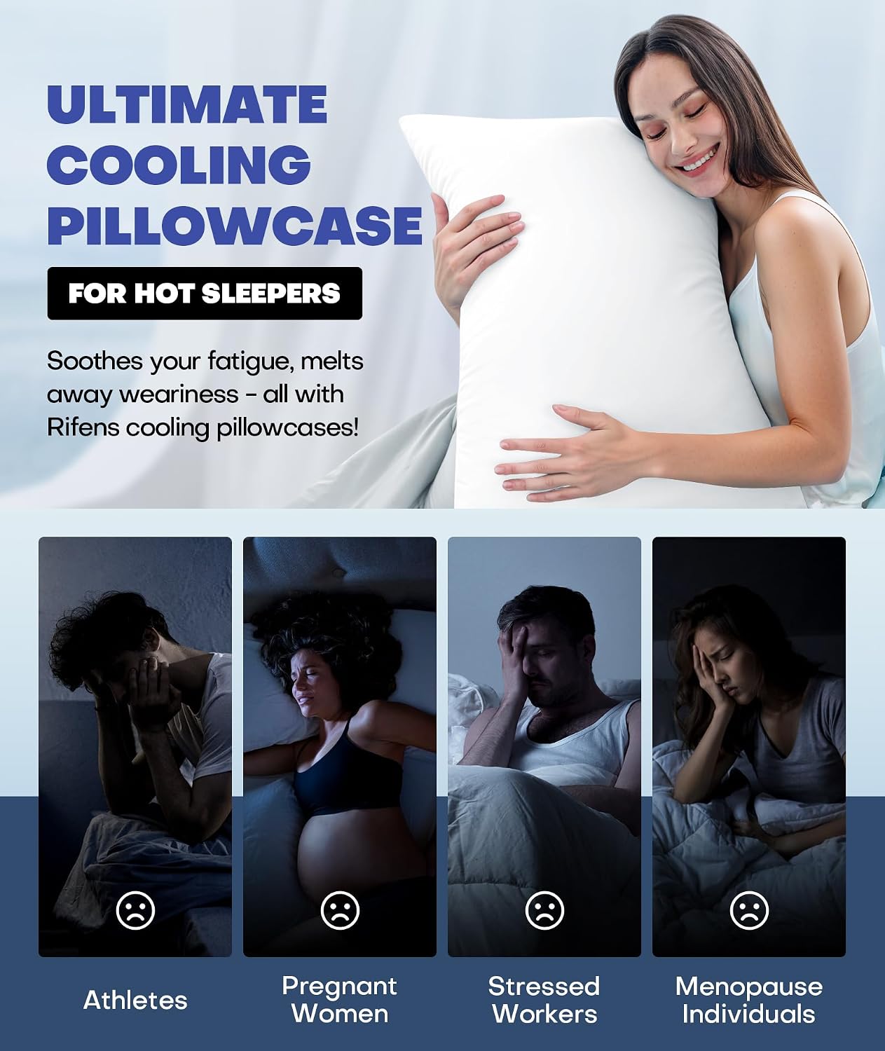 Rifens Ice Cooling Pillowcase for Hot Sleepers, Instantly Cool, Stays Cold All Night, Softer Than Silk Pillow Cases, Pillow Covers with Inv…