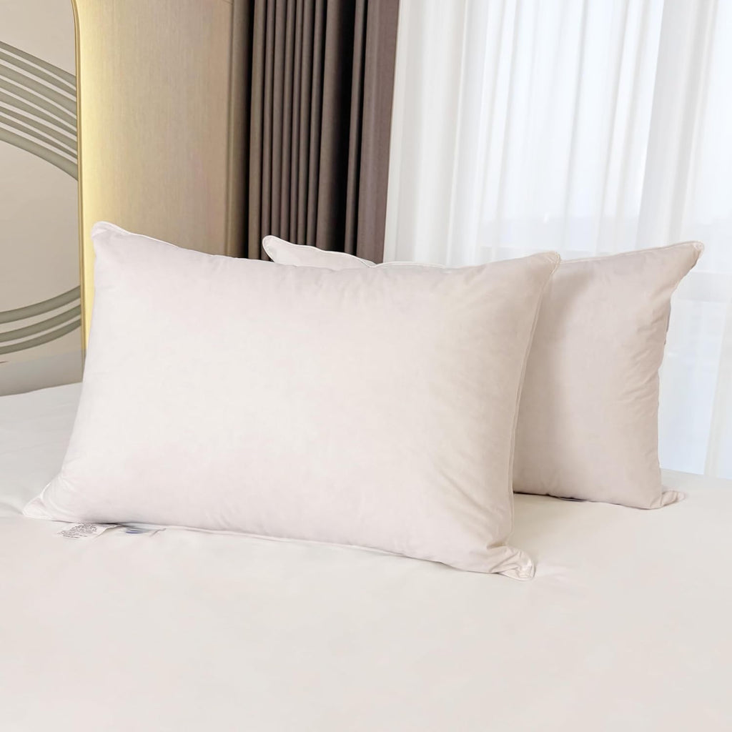 Goose Down Pillows Queen Size Set of 2 with 750 Fill Power, Hotel Quality Bed Pillows for Sleeping - Medium Firm Feather Pillows Ideal…