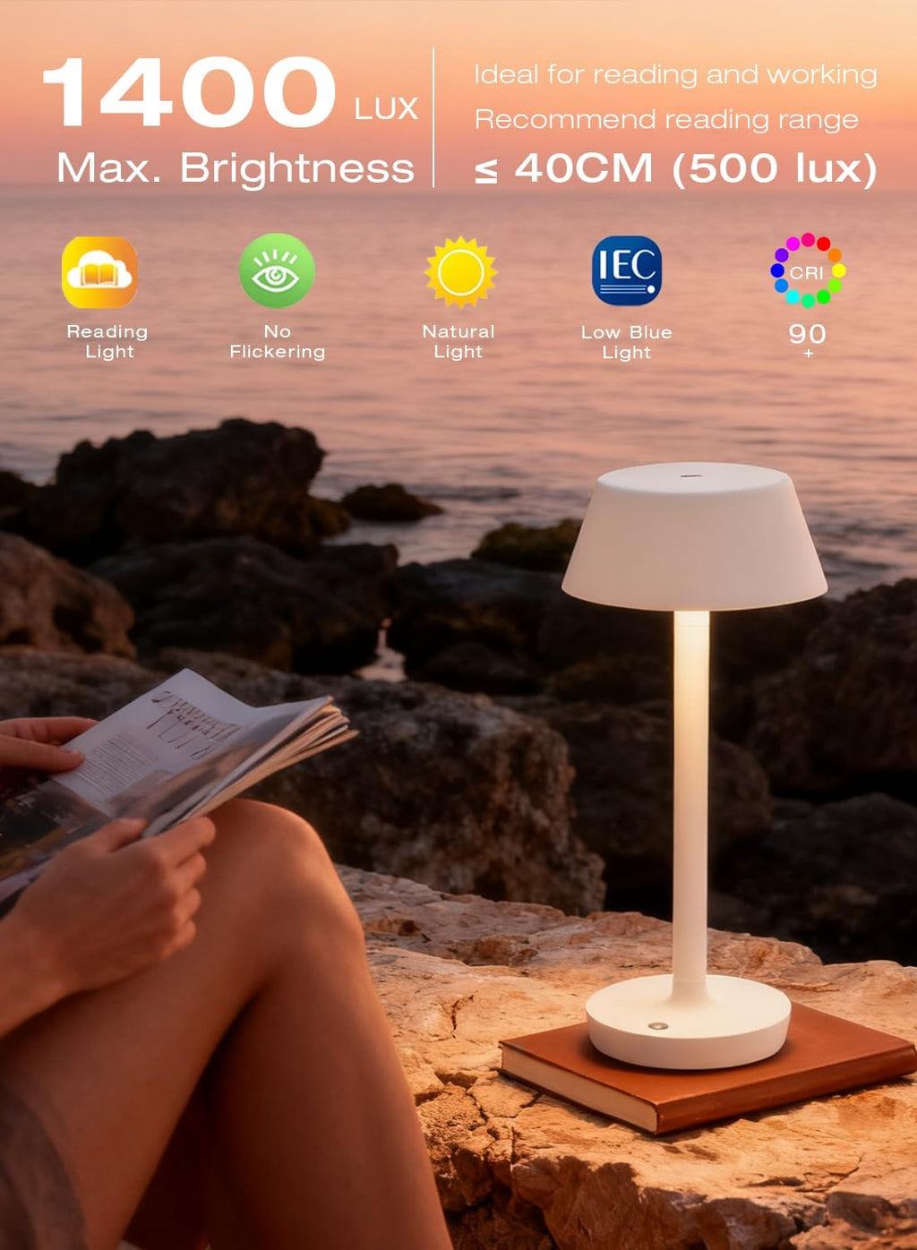 Cordless Rechargeable Table Lamp with Power Charger, Portable Touch LED Desk Lamp,5000mAh Battery Operated,2700K-5700K Tunable Dimmable…