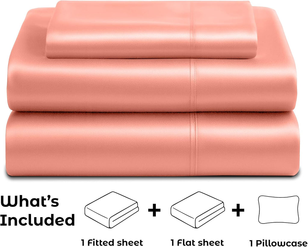 PureBedding Satin Sheets Twin [3-Piece, Blush Pink] Hotel Luxury Silky Bed Sheets - Extra Soft 1800 Microfiber Sheet Set, Wrinkle, Fade, St…
