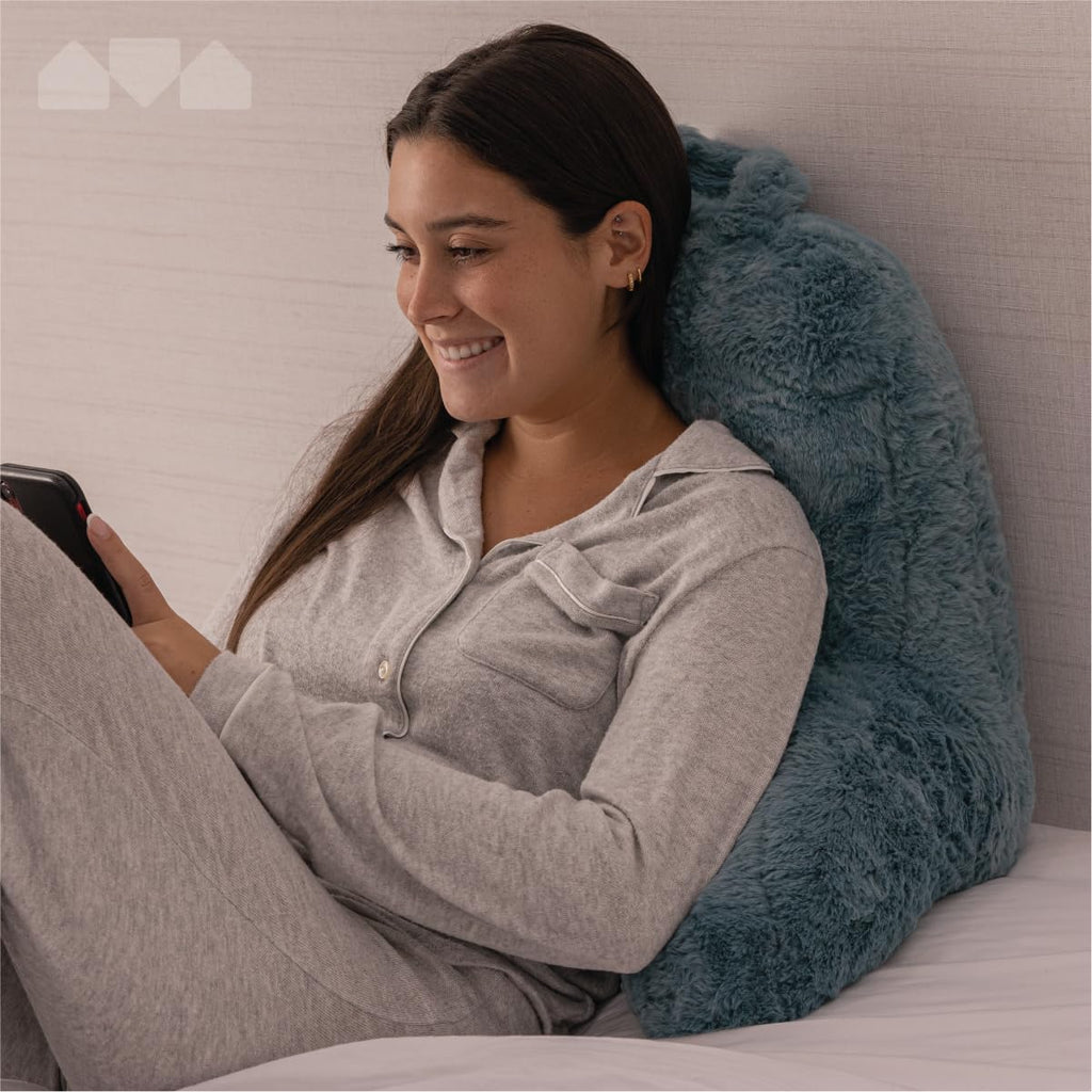 Milliard Reading Pillow, Sit Up Pillow for Bed, Back Rest Pillow, with Faux Fur, Removable Cover, 8x15 inches, Made with Shredded Memory…